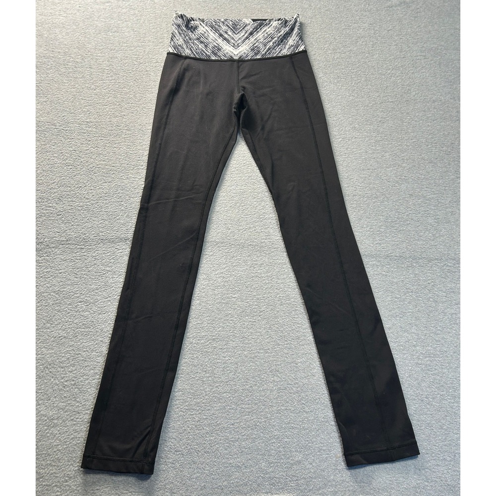Lululemon Yoga Leggings Womens Size 4 Black Gray Print Waistband Athletic Pants